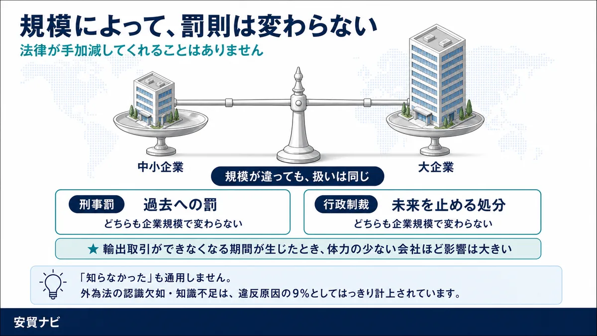 規模によって、罰則は変わらない